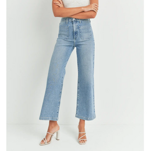 I Love You Babe Patch Pocket Wide Leg Jeans