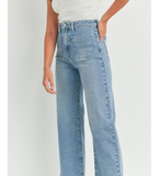 I Love You Babe Patch Pocket Wide Leg Jeans