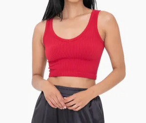 Celebrate Ribbed Crop Tank : Red