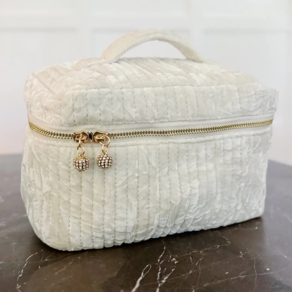 Creamy Quilted Velvet Vanity Case