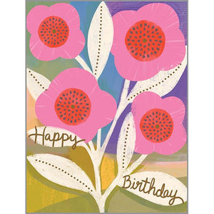 Painted Pink Flowers Happy Birthday Greeting Card