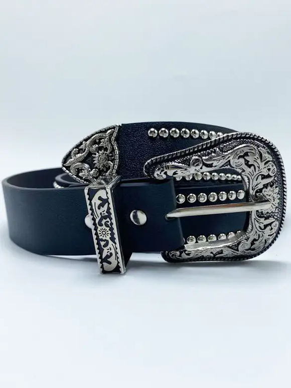 Magical Studded Black Leather Belt