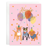 Birthday Greeting Card - 3 Dogs + Balloons