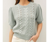 Layla Puff Sleeve Cable Knit Sweater