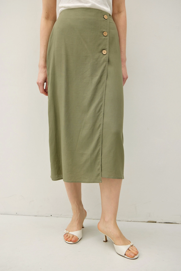 Lyla Linen Blend Midi Wrap Skirt - 2 colors