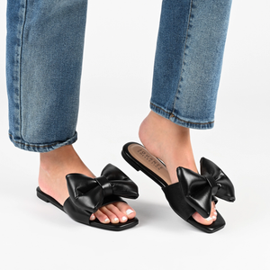 Black Puff Bow Slides