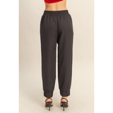 Black Ruched Ankle Drawstring Joggers