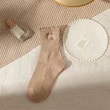 Flower Embroidery Socks - Light Coffee