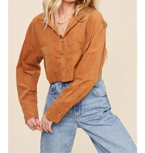 Vegan Suede Collared Button Down