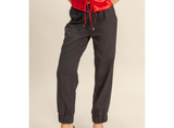 Black Ruched Ankle Drawstring Joggers