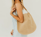 Rivet Suede Hobo - Black/Oat