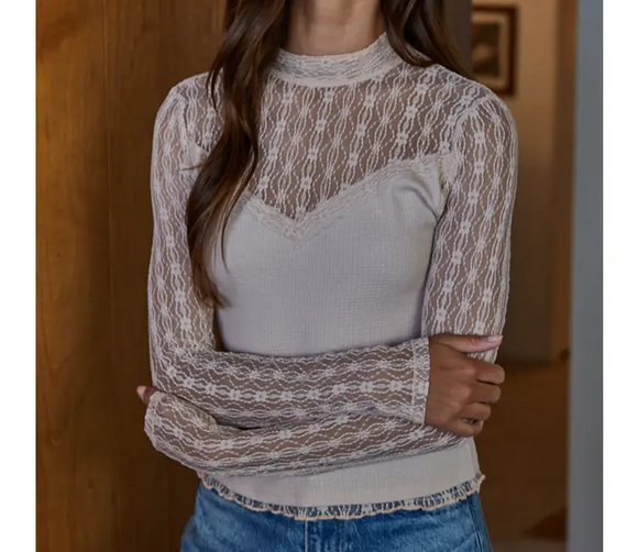 Hope + Freedom Sheer Lace Mock Neck