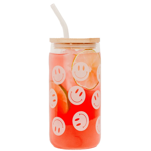 17oz Smiley Face Glass + Straw