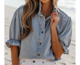Lizzie Ruffle Sleeve Denim Shirt