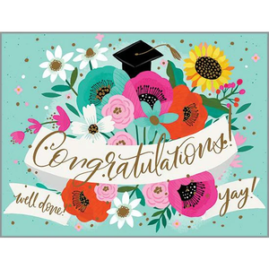 Grad Cap + Flowers Graduation Greeting Card