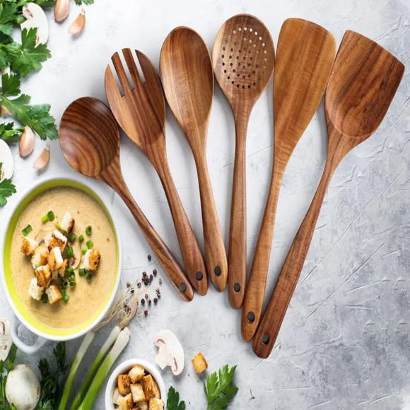Teak Wood Cooking Utensil 6 Piece Set