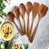 Teak Wood Cooking Utensil 6 Piece Set