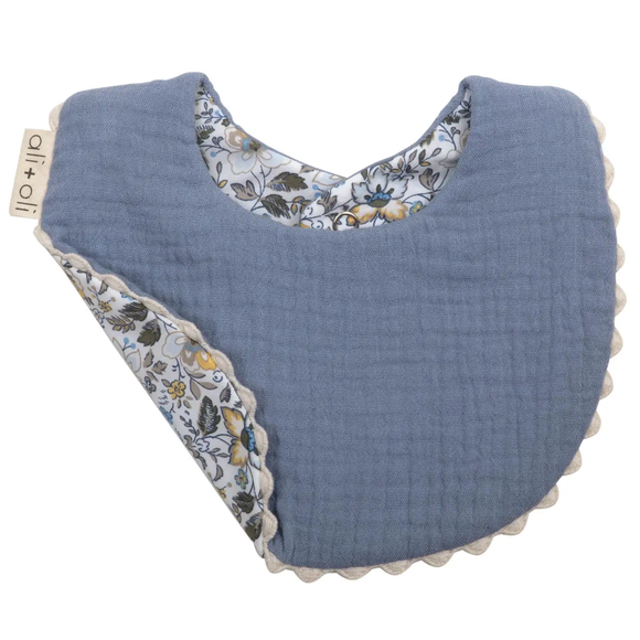 Blue Flowers Muslin Cotton Baby Bib