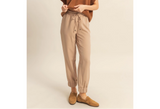 Beige Ruched Ankle Drawstring Joggers