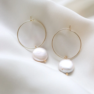 Testify Dainty Pearl + Gold Hoop Earrings