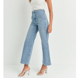 I Love You Babe Patch Pocket Wide Leg Jeans