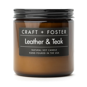 Leather & Teak 12oz Soy Candle