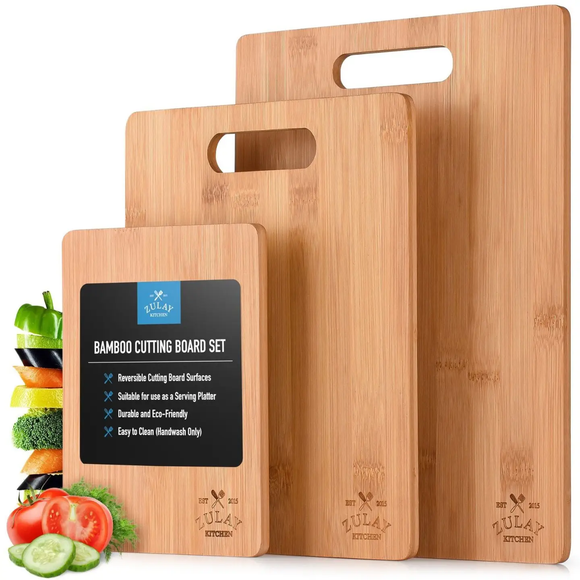 3 Piece Premium Bamboo Wood Cutting Board Set