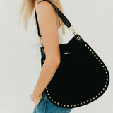 Rivet Suede Hobo - Black/Oat
