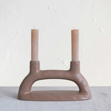 Matte Brown Finish Stoneware Taper Holder