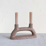 Matte Brown Finish Stoneware Taper Holder